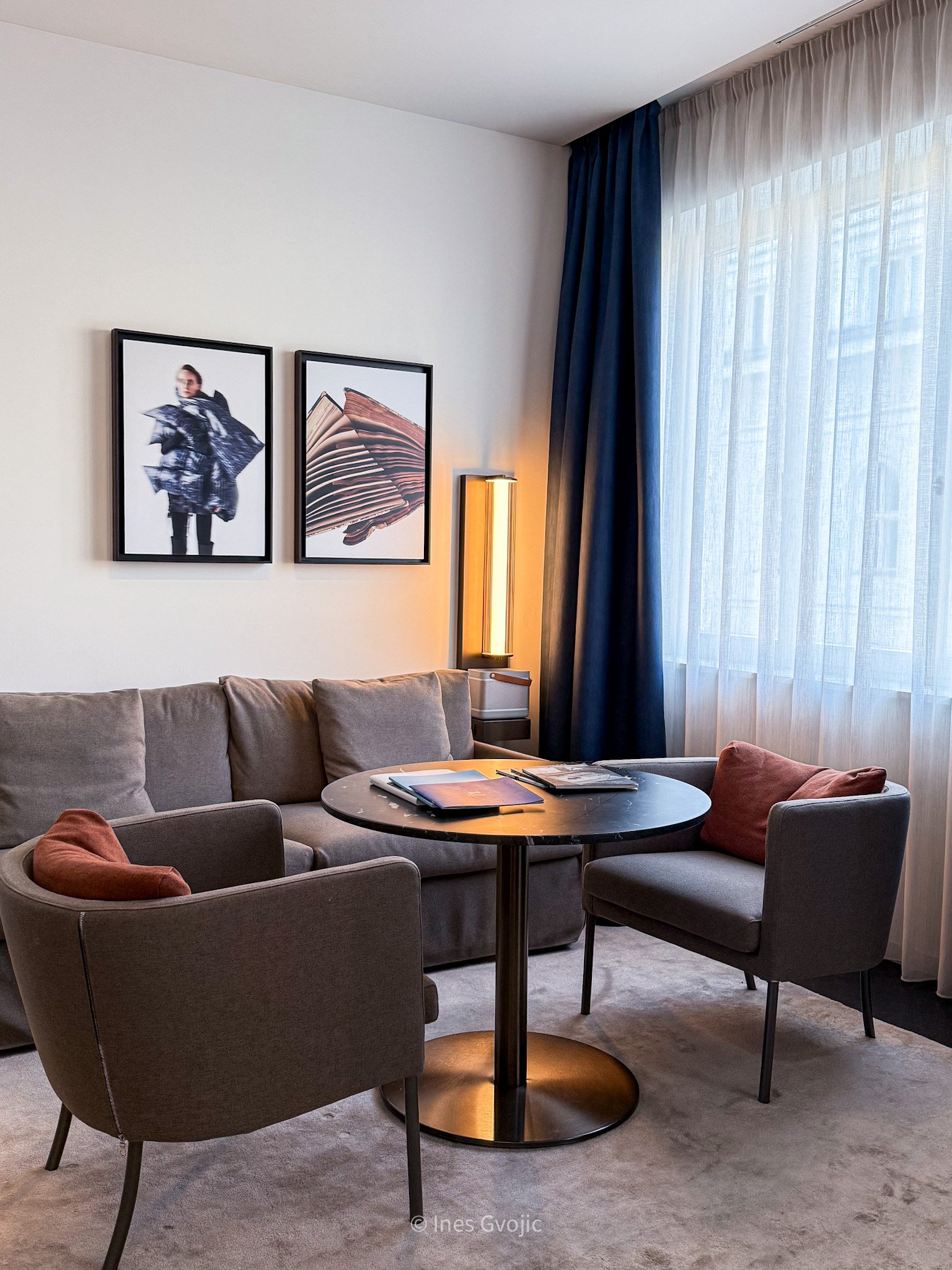 Bright hotel room at Dorothea Budapest with window city view